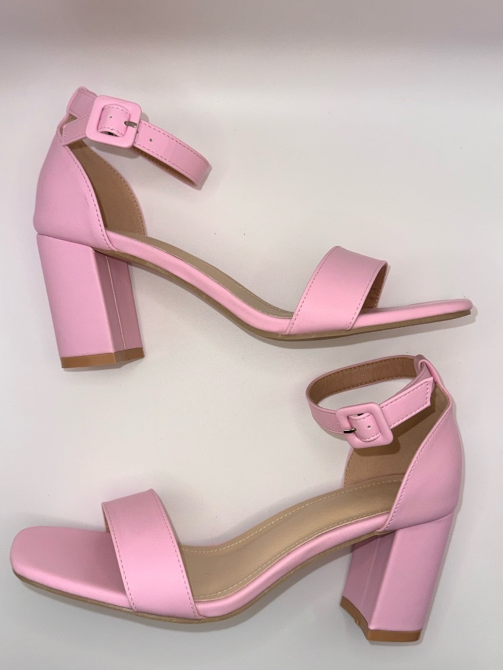 Women's Pink Ankle-Strap Block Heel Sandals